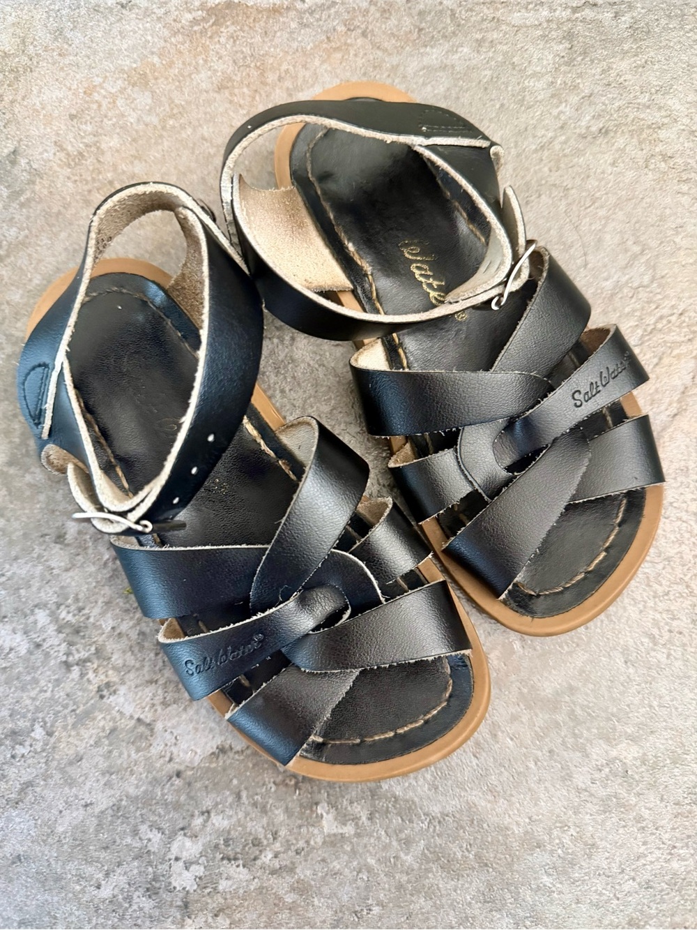 Salt Water Navy Blue Toddler Girls Leather Sandals